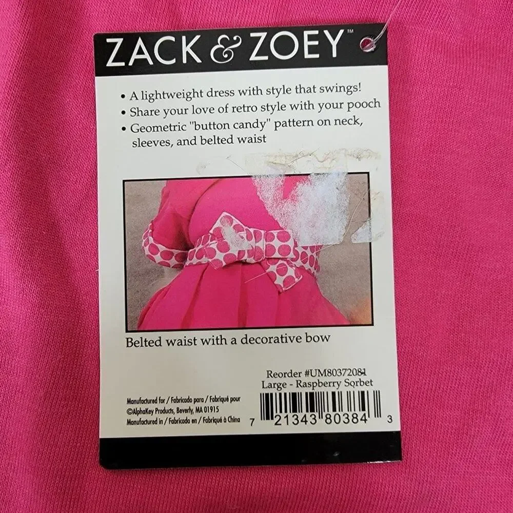 Zack & Zoey Dog Dress Pink Gingham Polo Dress Pet Outfit Size L Dog Clothing NEW